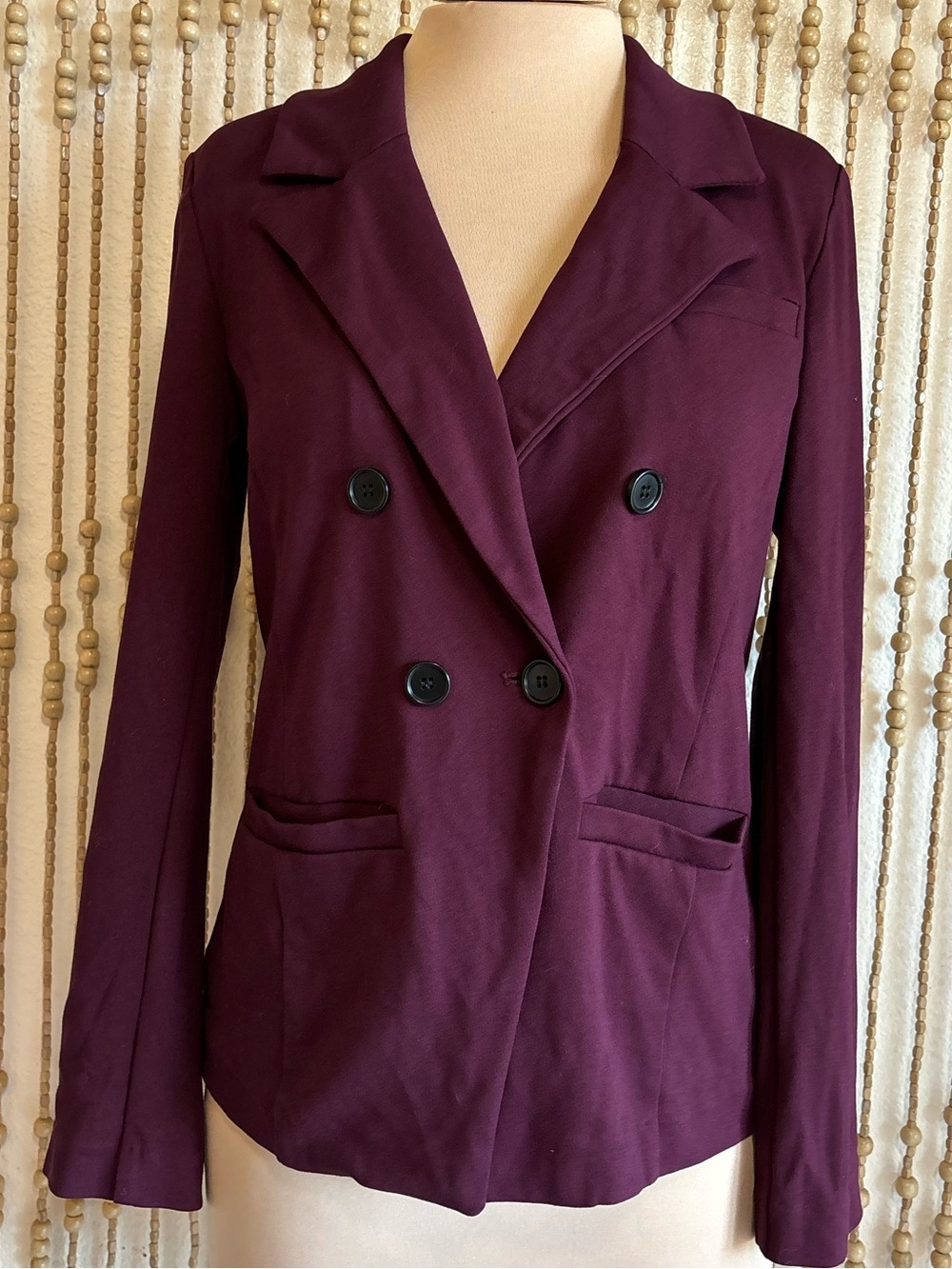 Bagatelle Burgundy Wine Double Breasted Long Sleeve Classic Knit Stretch Blazer